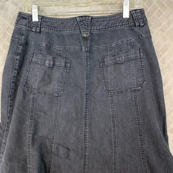 Larry Levine Women 10 Denim Midi Skirt Faded Black Flare Western Coastal Cowgirl - Picture 13 of 16